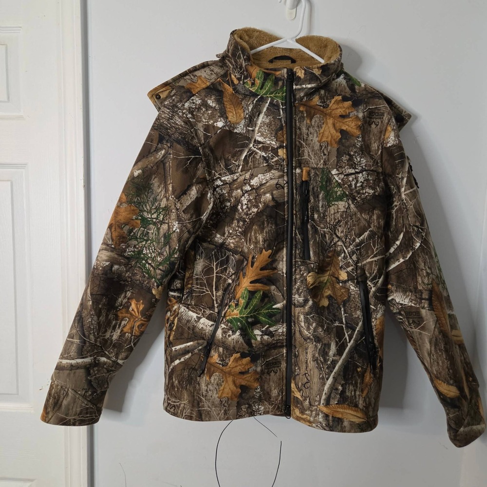 Gamehide Realtree Edge Camo Hunting Jacket Mens Med Fleece Lined Hooded Full Zip